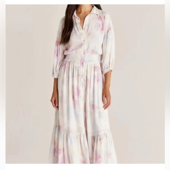 Z Supply Tanya Blurred watercolor button‎ front Maxi silk look Dress size medium - Picture 2 of 6